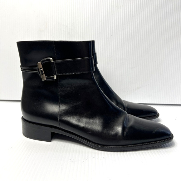 Talbots Women's Toggle Detail Smooth Black Leather Ankle Boots Booties Size 8 - Picture 1 of 11